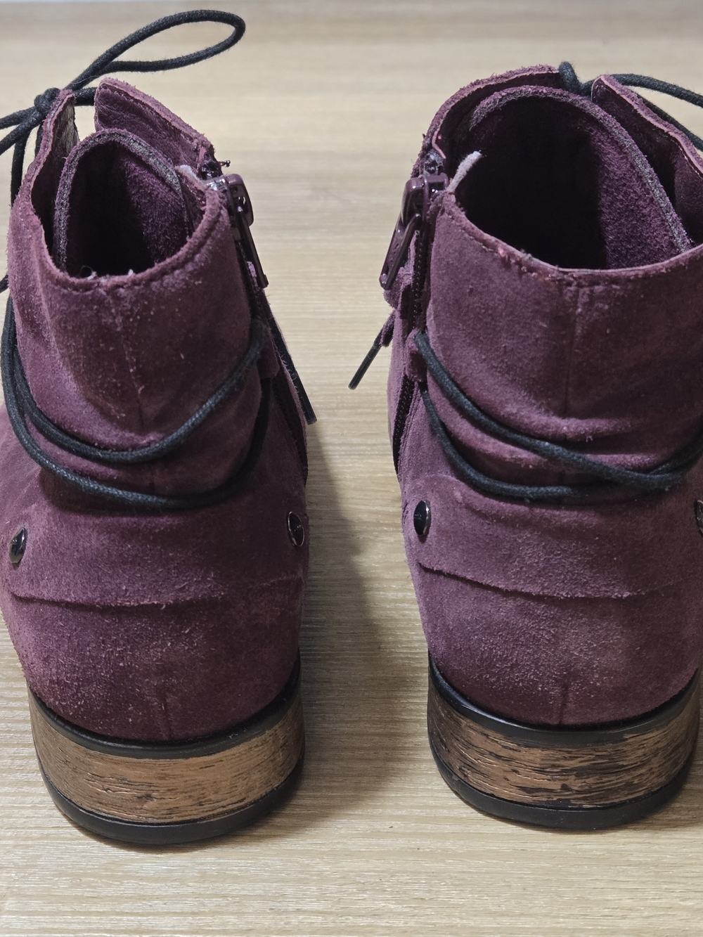 Vintage Earth Suede Lace-Up Ankle Boots in Plum - Picture 4 of 8